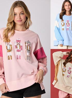 Christmas Top Versatile Color blocked Hoodie for Women女