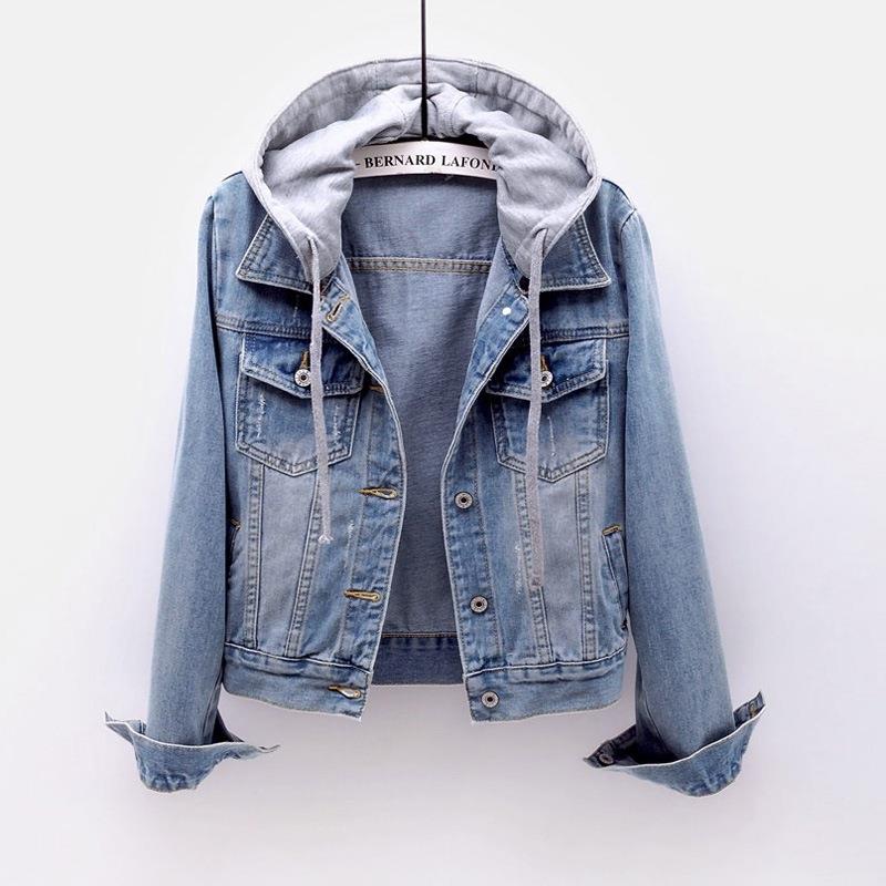 Denim jacket women's slim-fit hooded cropped top牛仔外套女-封面