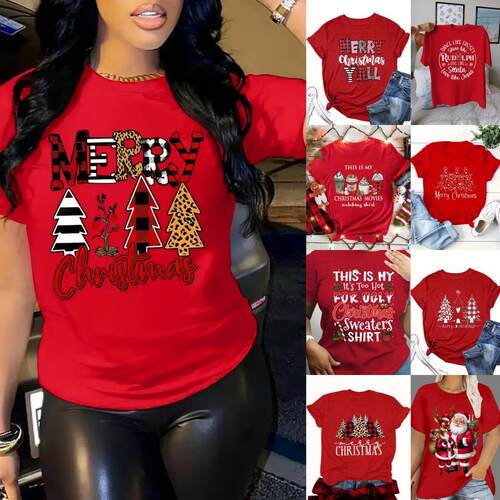 Christmas women's short sleeved top圣诞节上衣女装短袖