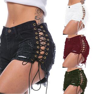 Bandage stretch hot pants jean shorts women热裤牛仔短裤女