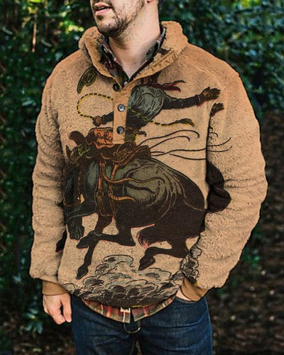 Casual fleece hoodie pocket sweater欧美毛绒卫衣纽扣口袋毛衣