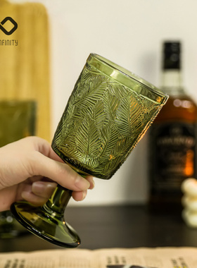 法式中古风浮雕树叶创意高脚杯