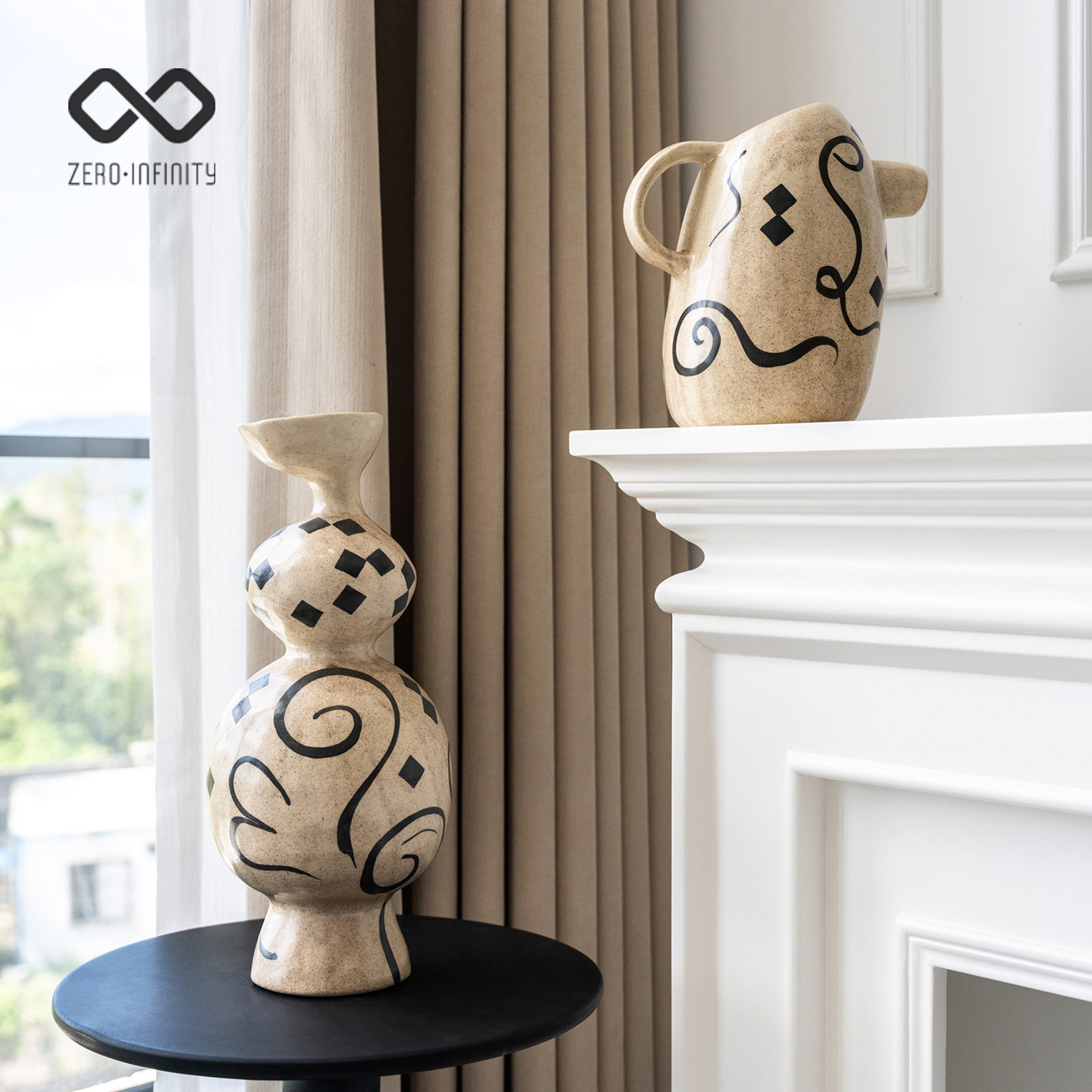 中古风手绘几何图案桌面花瓶