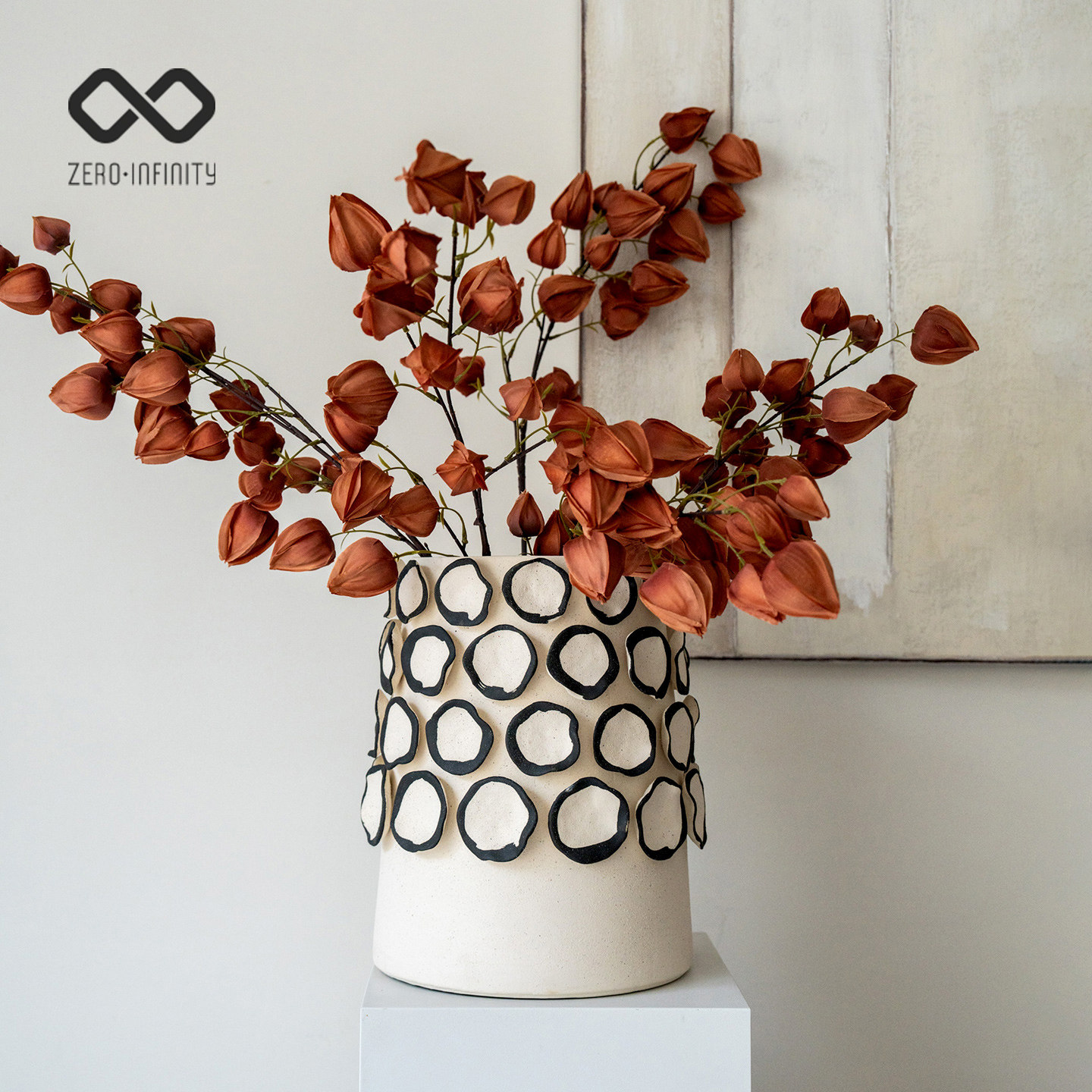 中古手作圈纹大花器设计师花瓶