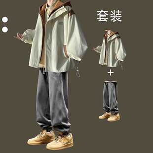 假两件外套春秋款潮牌痞帅高级感夹克套装男生穿搭一整套帅气搭配