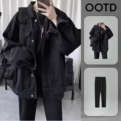 翻领春秋冬宽松套装牛仔外套