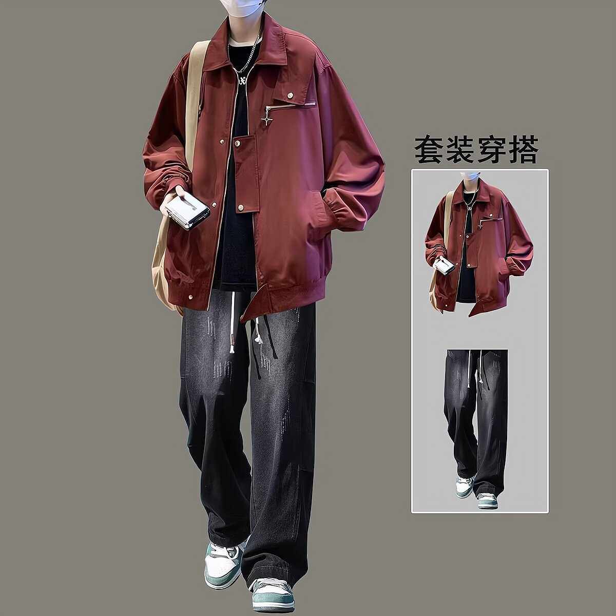 潮流设计感工装外套套装春秋男士