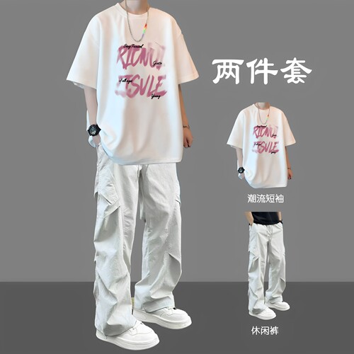 夏季纯棉t恤短袖男生运动两件套