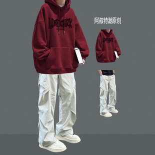休闲青少年男装 套装 帅气学生潮流 男生秋冬季 重磅加绒连帽卫衣套装
