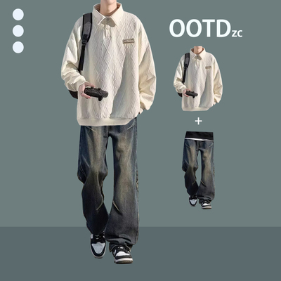 美式翻领长袖POLO衫男款春秋季