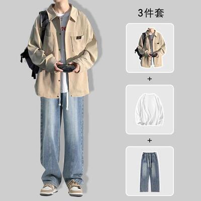 灯芯绒衬衫男装一整套搭配牛仔裤