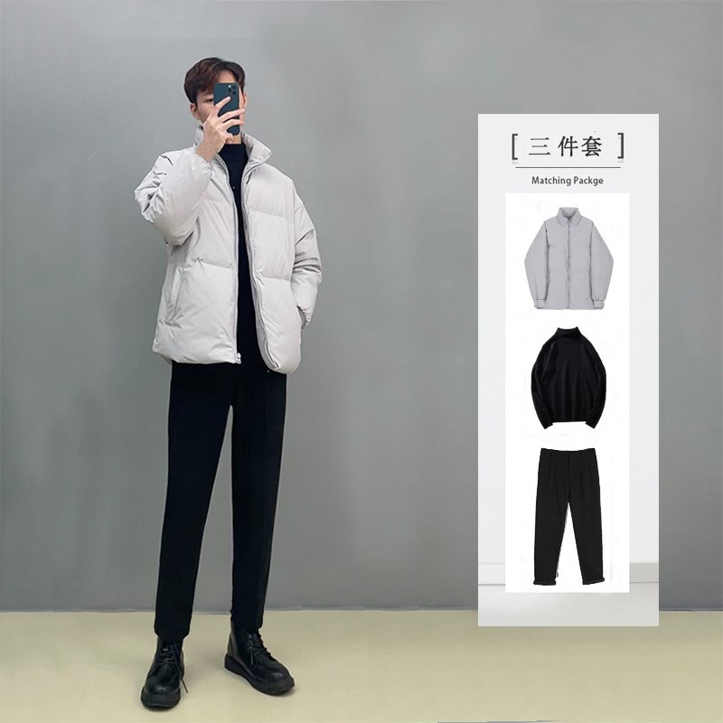 高级感棉服套装男士轻熟风潮搭三件套秋冬季穿搭外套男装加厚搭配