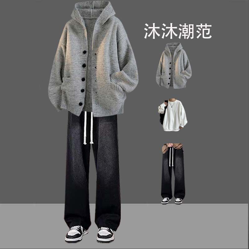 复古连帽开衫毛衣男士秋冬季新款