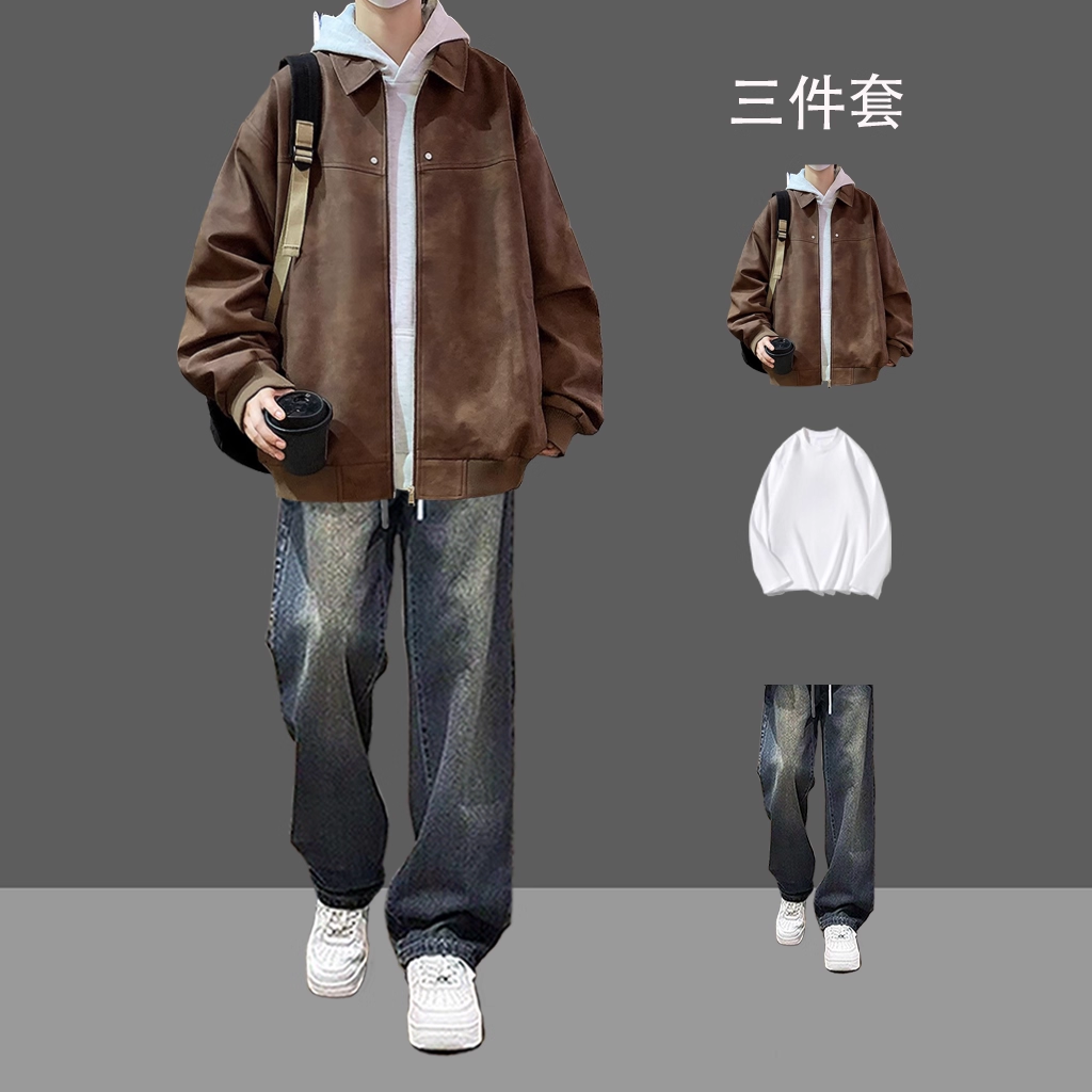 美式潮牌pu皮飞行夹克男春季新款