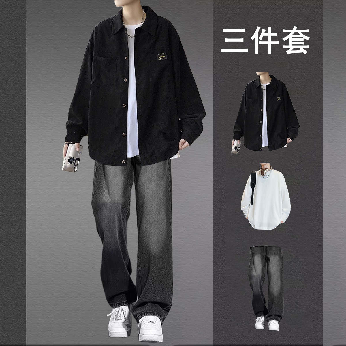 翻领宽松常规灯芯绒男春秋季透气