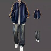 港风运动风开衫 卫衣男生穿搭外套学生春秋三件套休闲套装 潮流帅气