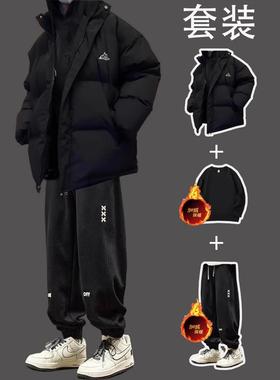 冬季2025新款棉衣外套加厚搭配一套保暖套装男生港风潮流帅气棉服