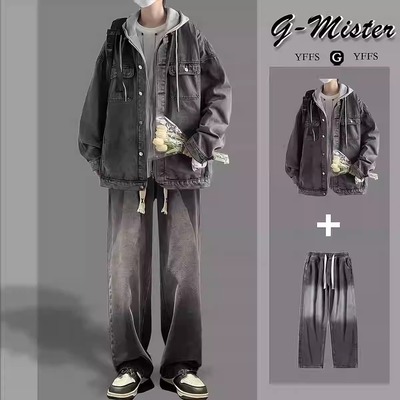 假两件牛仔外套一套搭配春秋宽松