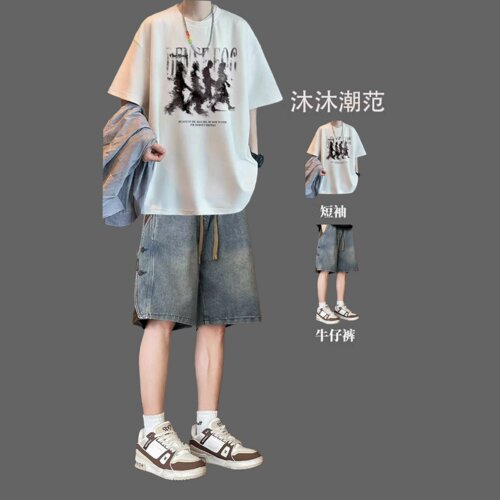 夏季纯棉T恤短裤套装男装两件套