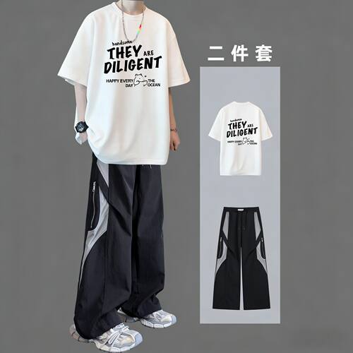 夏季纯棉短袖男生休闲运动套装