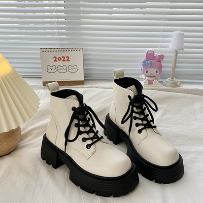 厚底马丁靴女小个子增高系带短靴