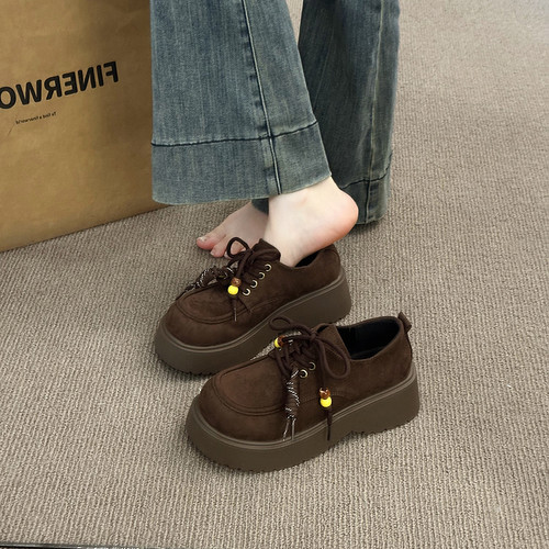 厚底增高小皮鞋女配裙子系带单鞋