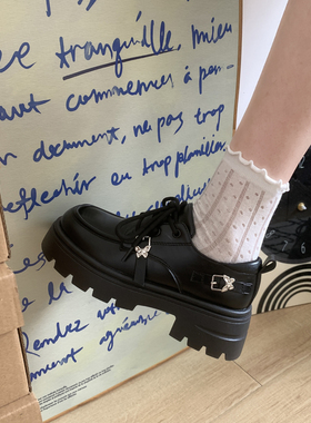 圆头厚底小皮鞋女202年秋季新款英伦风百搭甜美jk配裙子系带单鞋