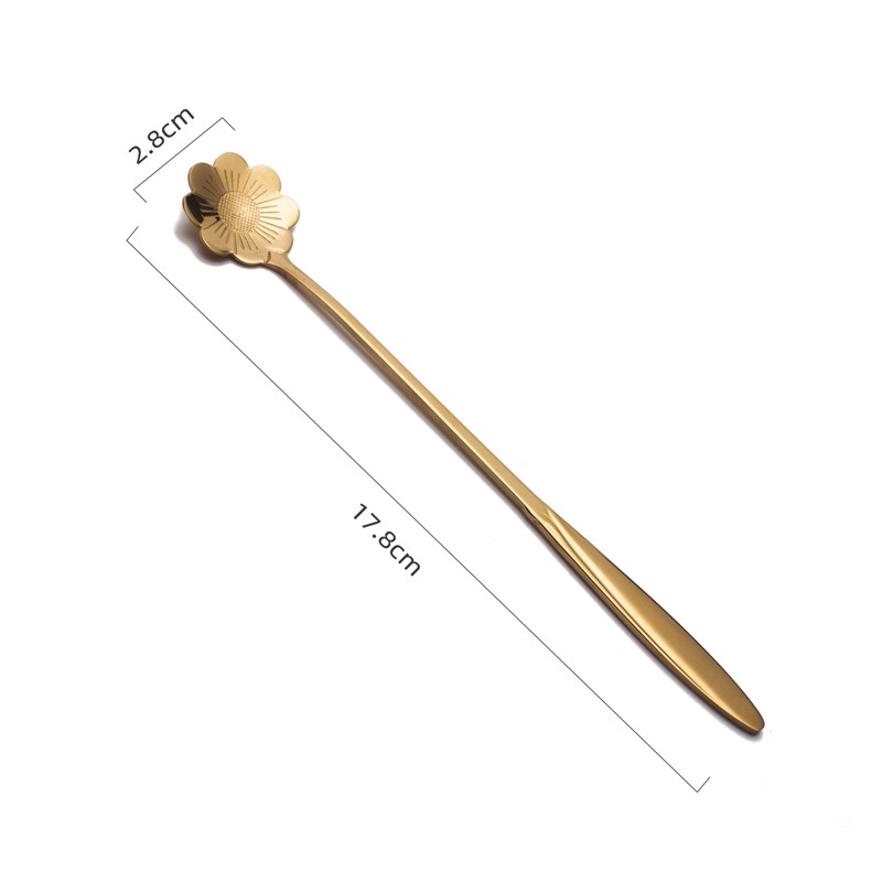 不锈钢创意樱花咖啡勺长柄搅拌棒甜品勺少女爱心花朵金色勺子