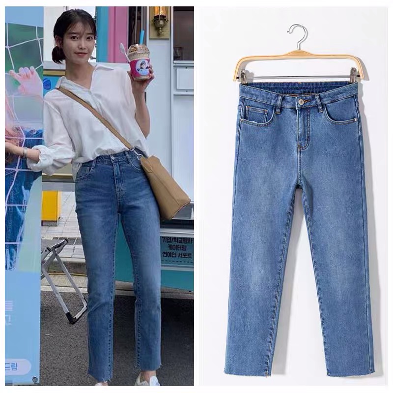 iu李知恩同款直筒牛仔裤高腰显瘦