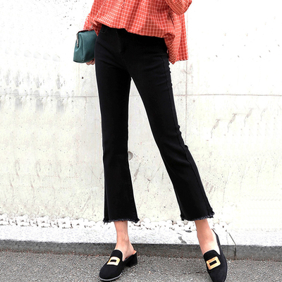 2022年秋冬季修身喇叭牛仔裤女高腰百搭冬季薄绒加绒小个子八分裤