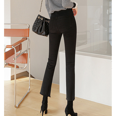 黑色微喇叭牛仔裤女八分2022新款韩版高腰显瘦春秋加绒小个子九分