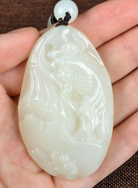 玉器玉器新疆和田白玉鱼 籽料玉鱼手把件挂件玉鱼手玩件腰件