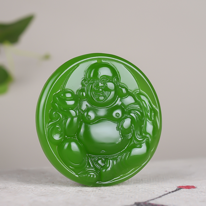 玉器新疆和田玉碧玉湖水绿笑佛吊坠佛公挂件女款玉佛项链弥勒
