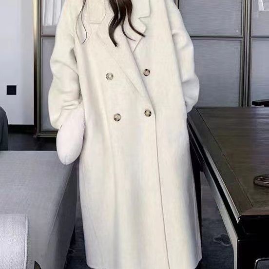 2023秋冬新款双面羊毛大衣女中长款过膝韩系温柔风茧型长毛女