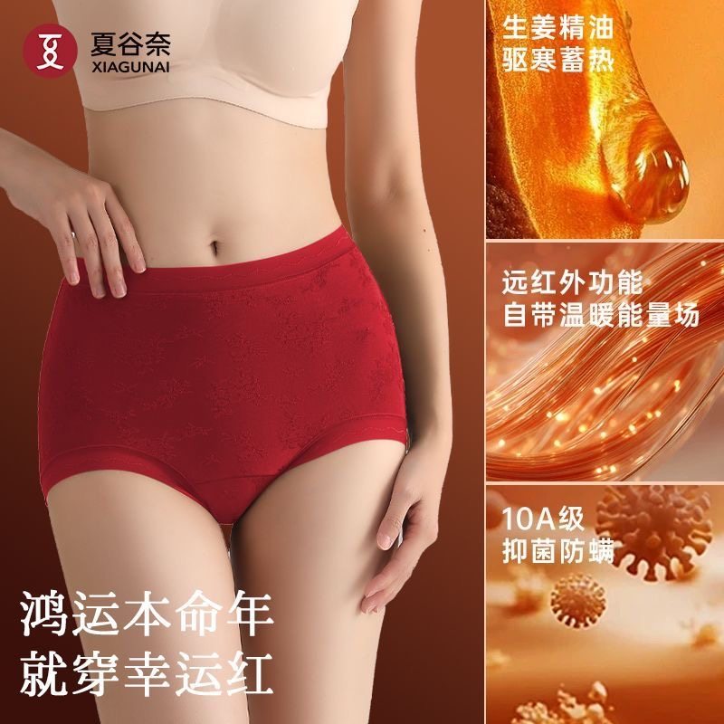 夏谷奈秋冬新款双层加绒生姜浮雕刺绣收腹裤微压提臀保暖女士内裤