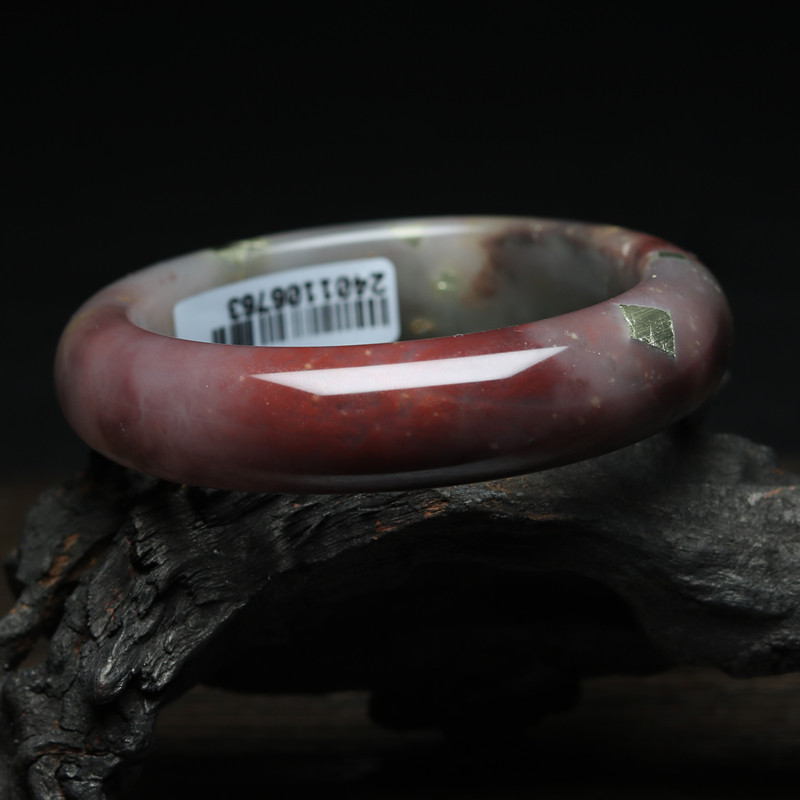 正品桂林鸡血玉手镯三彩贵妃料冰种飘花玉镯子天然玉石A货带证书