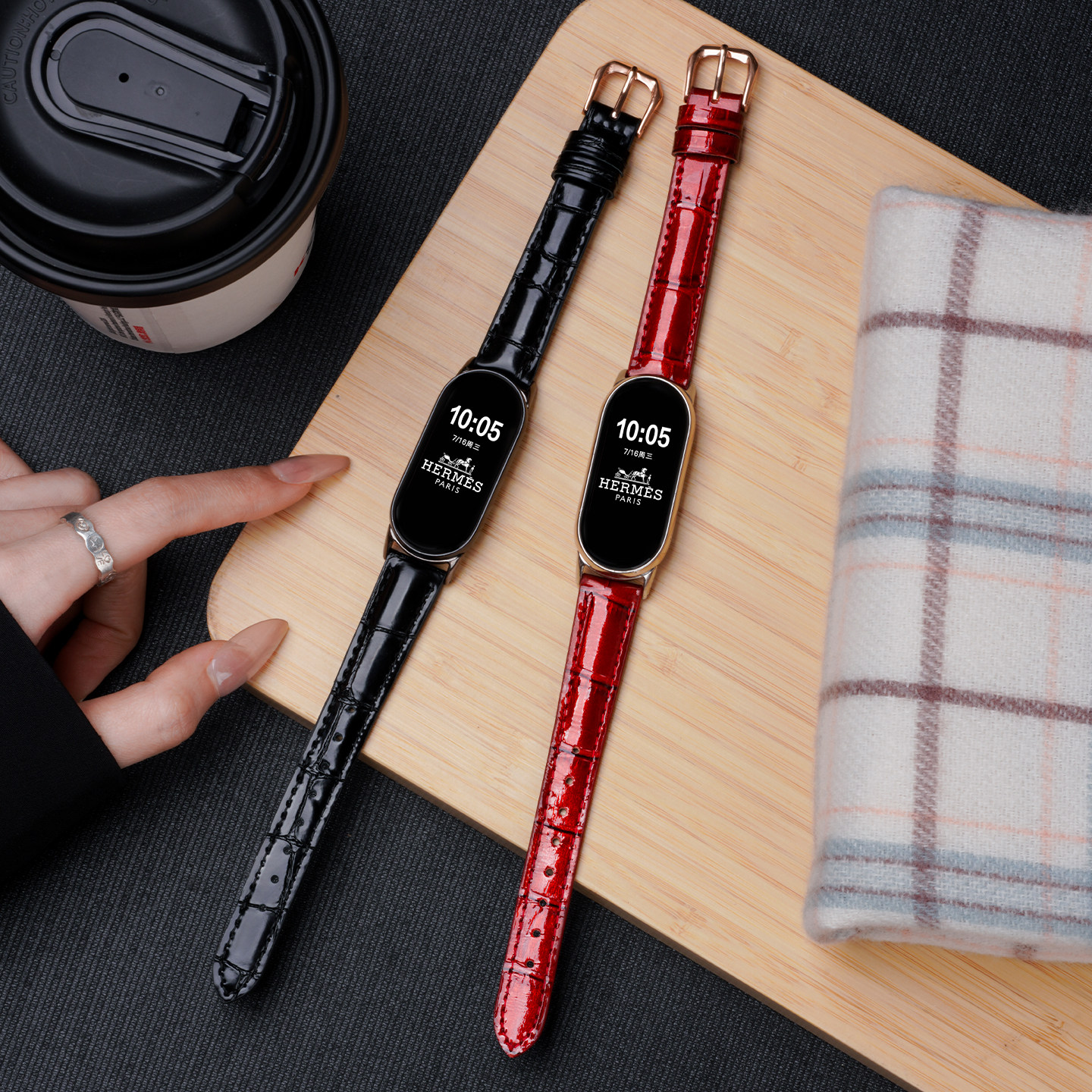 适用小米手环10竹节纹真皮表带9运动8智能NFC圣诞节新年红色女生腕表带秋冬配件高级感