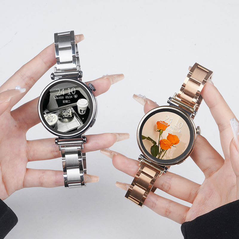 适用华为GT4手表41mm不锈钢表带watchgt4运动gt3智能女生3pro夏天表链窄边金属链式钢带三珠透气高级感腕带