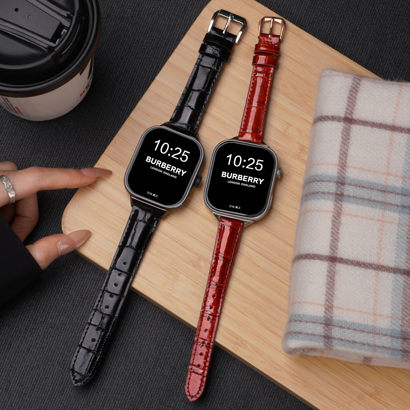 适用红米redmi watch6竹节纹真皮手表watch5圣诞节小蛮腰腕表带4运动小米手环9pro智能8pro女生秋冬配件红色