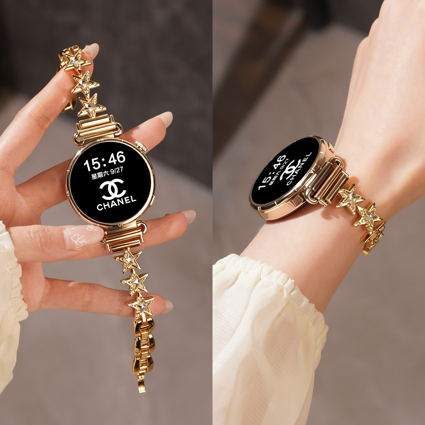适用oppowatchx3 mini手表带x2mini锌合金镶钻五角星金属腕表带oppo3迷你运动智能2代女生夏季透气18mm表链