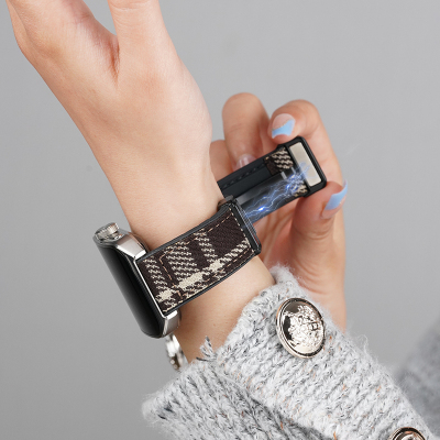 适用OPPOwatch4pro手表带X2磁吸扣S毛呢表带3pro运动se智能watch2女生春夏复古表链42/46mm格子男士腕带