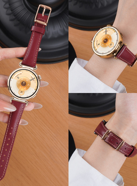 适用华为GT6手表41真皮表带watchgt5pro显瘦小牛皮腕表带酒红运动watch5智能GT4女生GT3秋冬新年红色2pro高级