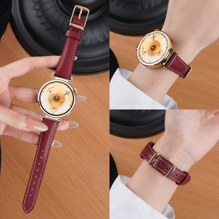 适用华为GT6手表真皮表带watchgt5pro显瘦小牛皮腕表带圣诞节运动watch5智能GT4女生GT3秋冬新年红色2pro高级
