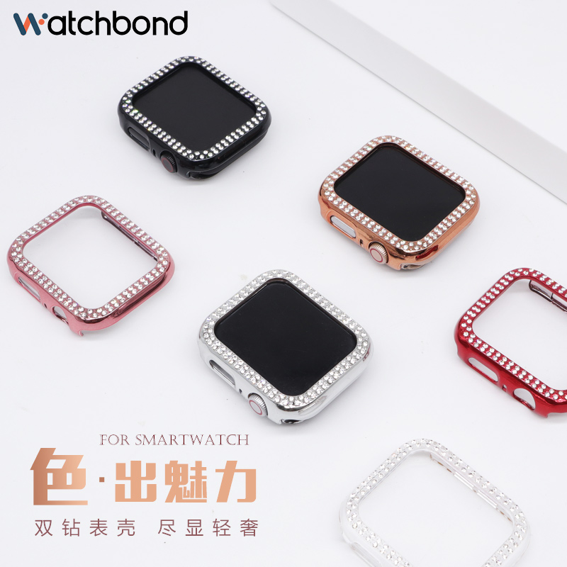 适用applewatch镶钻iwatch保护壳钻石半包pvc苹果智能手表表壳带钻防摔1/2/3/4/5/6/SE代保护套女时尚潮配件-封面