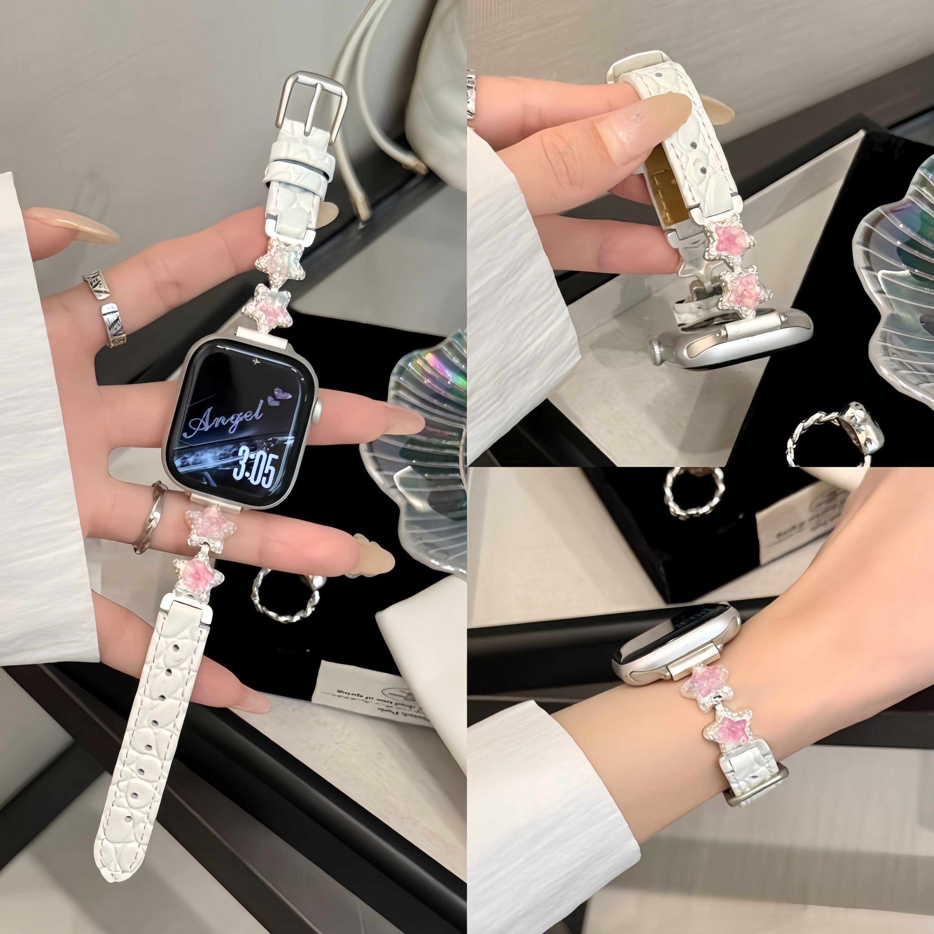 适用苹果iwatchS11表带轻奢锆石全铜拼鳄鱼皮纹S10腕表带applewatch女生高级感se3代智能手表S9/8/7表链ultra