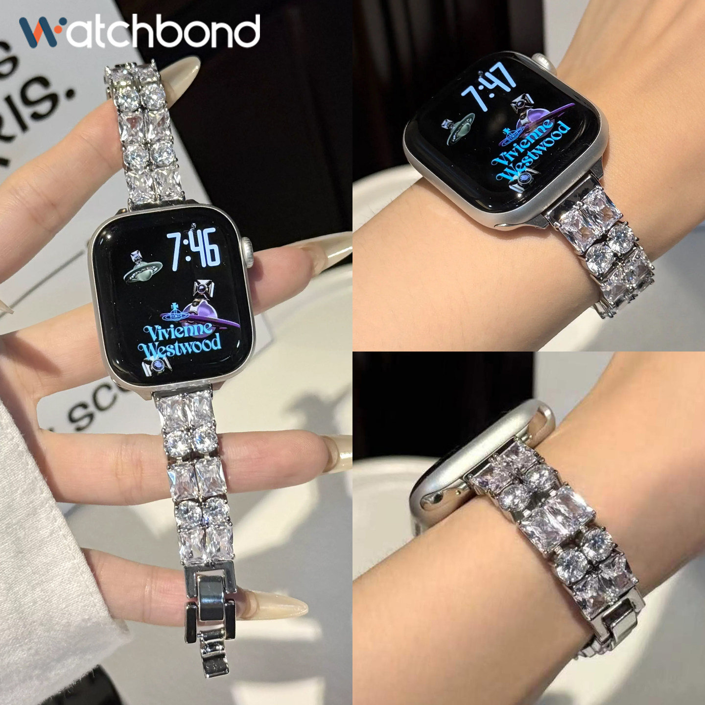 适用苹果s11表带iWatchs10锆石全铜镶钻apple watch s9智能手表s8女新款s7高级感s6专用se3金属夏季腕带配件
