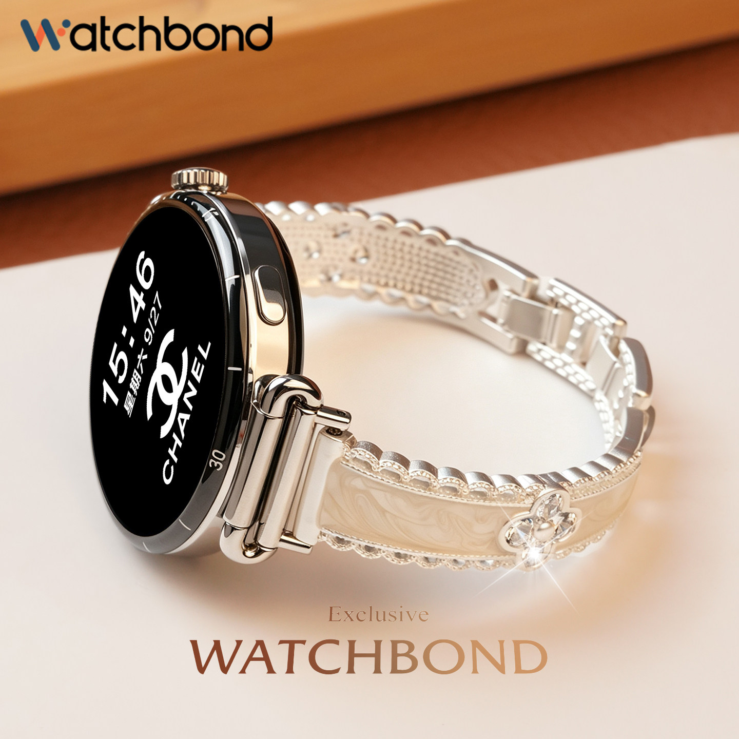 适用华为watchgt7手表带6锆石全铜watch5手镯四叶草腕表带5运动4智能3女生金属腕表带秋冬季表链