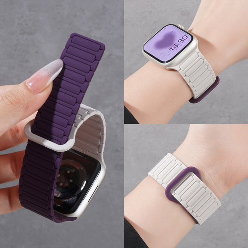 适用苹果iwatch S10手表带11工字磁吸硅胶回环Applewatch ultra2/3运动S9智能8梅子色7腕表带se高级女生透气