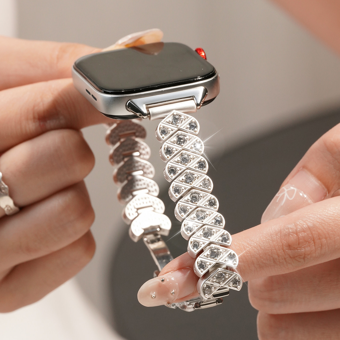 适用华为watchfit5手表带5pro锆石全铜菱形碎钻腕表带fit4运动4pro智能fit3女生夏季镶钻表链高级