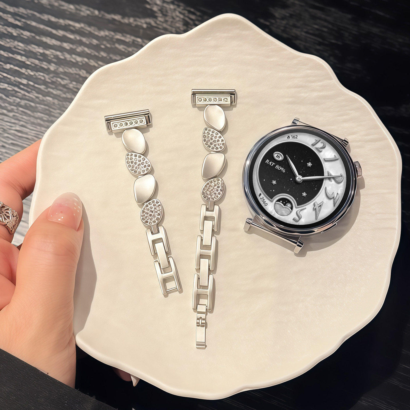 Watchbond适用小米watchS4手表带41mm不规则镶钻鹅卵石女款智能18mm腕表带流沙金夏季高级薄荷青链配件图片
